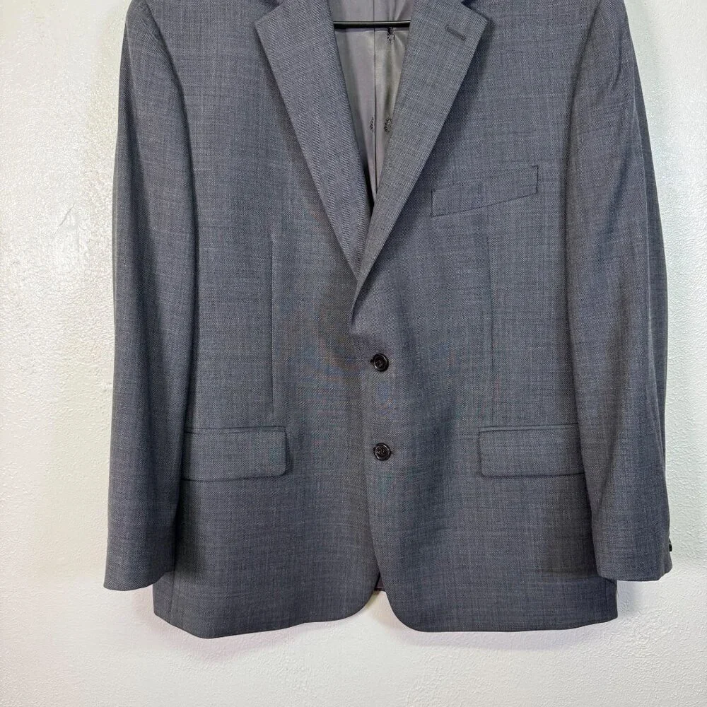 Ralph Lauren Mens Gray Blazer Jacket 44S 2-Button Wool Blend Lined Career